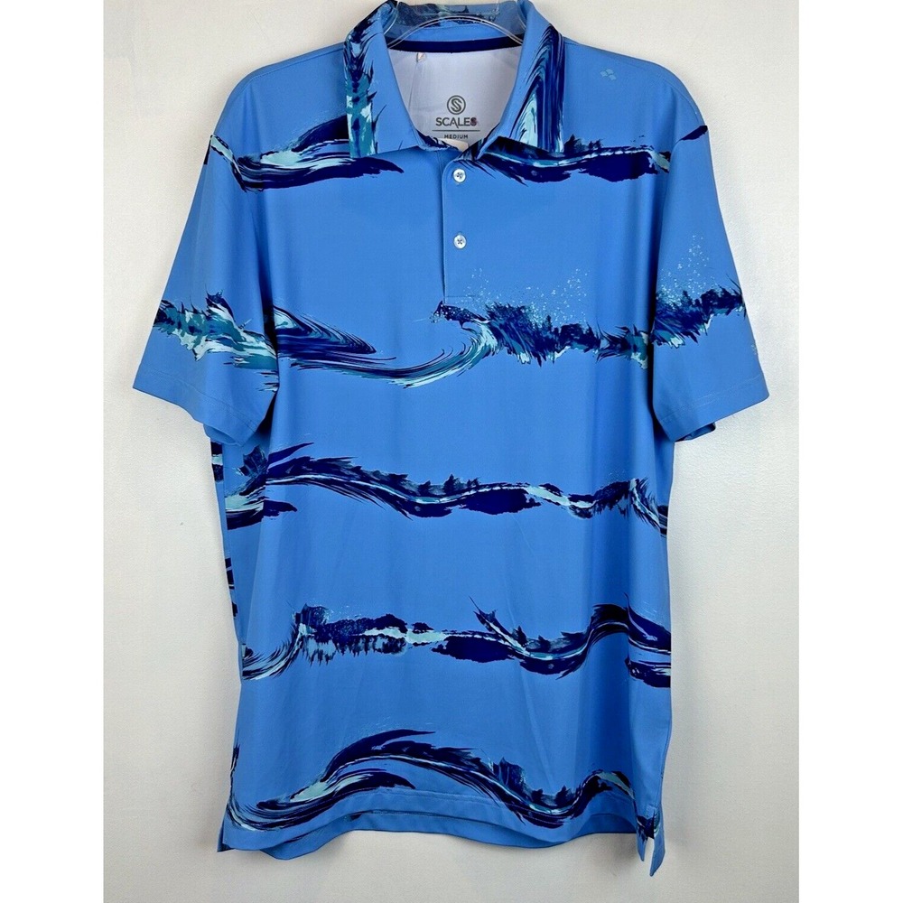 Scales Men Polo M Blue Fishing Outdoors Golf Nautical Casual Vacation Ocean Read
